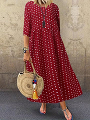  Polka Dot Print Half Sleeve Maxi Dress