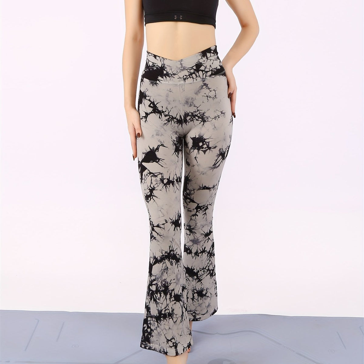 Tie Dye Flared Yoga Pants Cross Waist Activewear