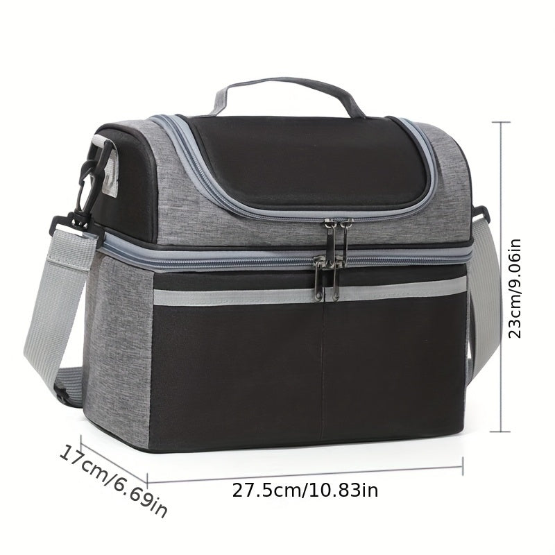 Gray Insulated Lunch Bag Double Layered Oxford Fabric 27x24x16