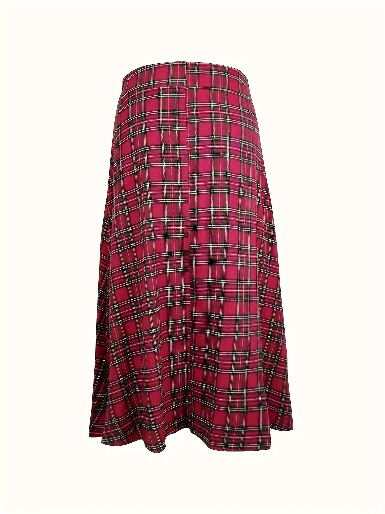  Plaid Print High Rise Swing Maxi Skirt