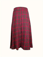  Plaid Print High Rise Swing Maxi Skirt