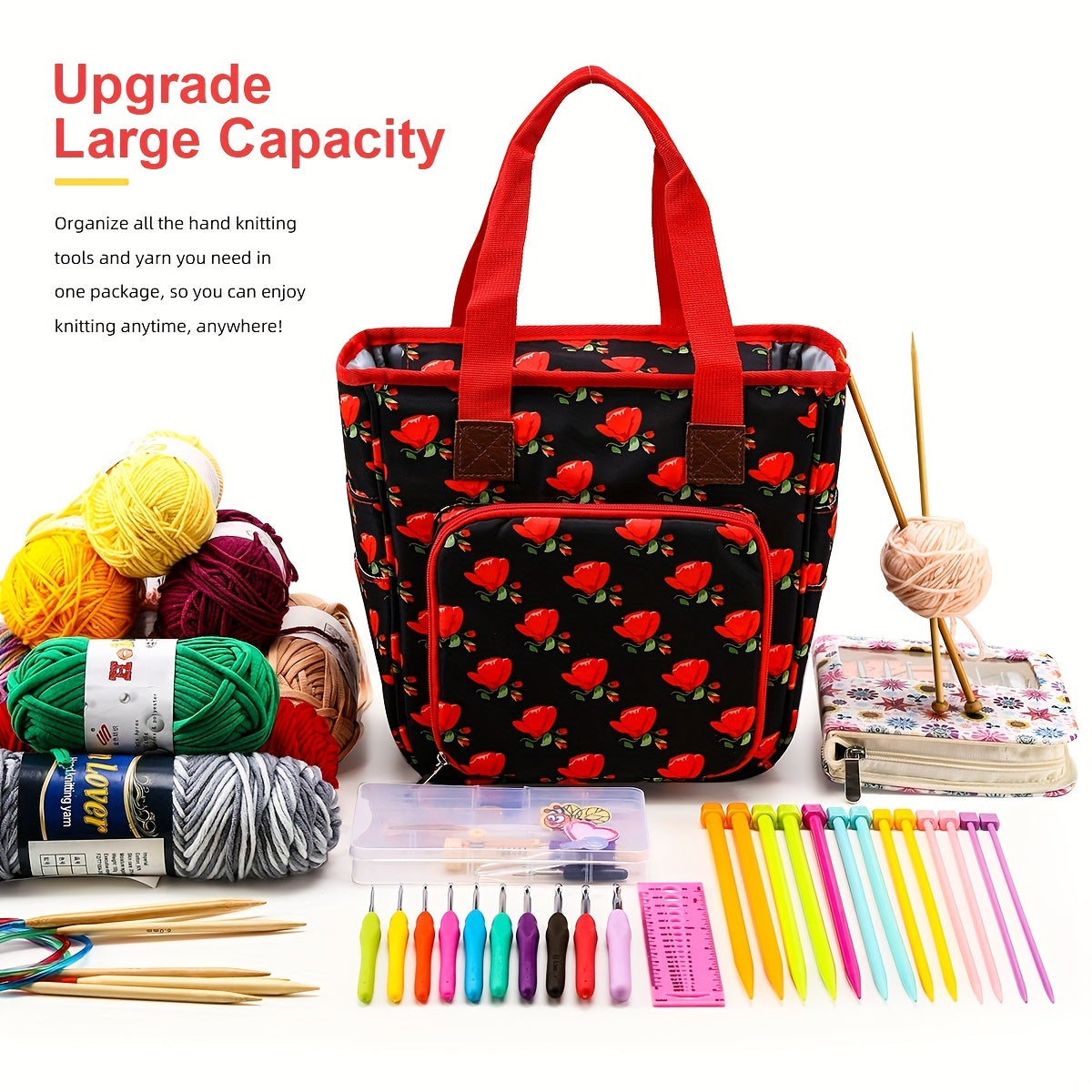 Portable Printed Yarn Storage Bag Large Capacity Crochet Hook Storage Case