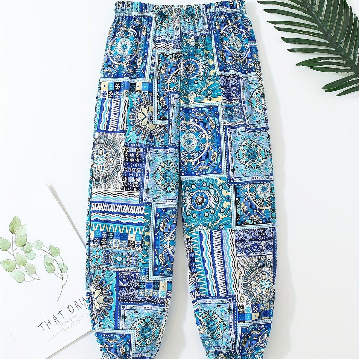 Girls Ethnic Graphic Cotton Jogger Trousers Kids Baggy Pants