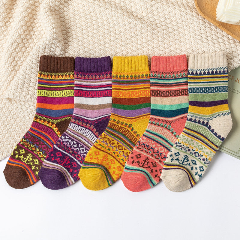 5 Pairs Women's Winter Cotton Blend Socks Cozy Knit Warm Socks