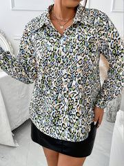  Leopard Print Retro Blouse Long Sleeve Button Up Shirt Top