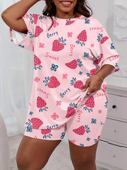  Daisy & Cherry Print Short Sleeve Tee & Shorts Pajama Set