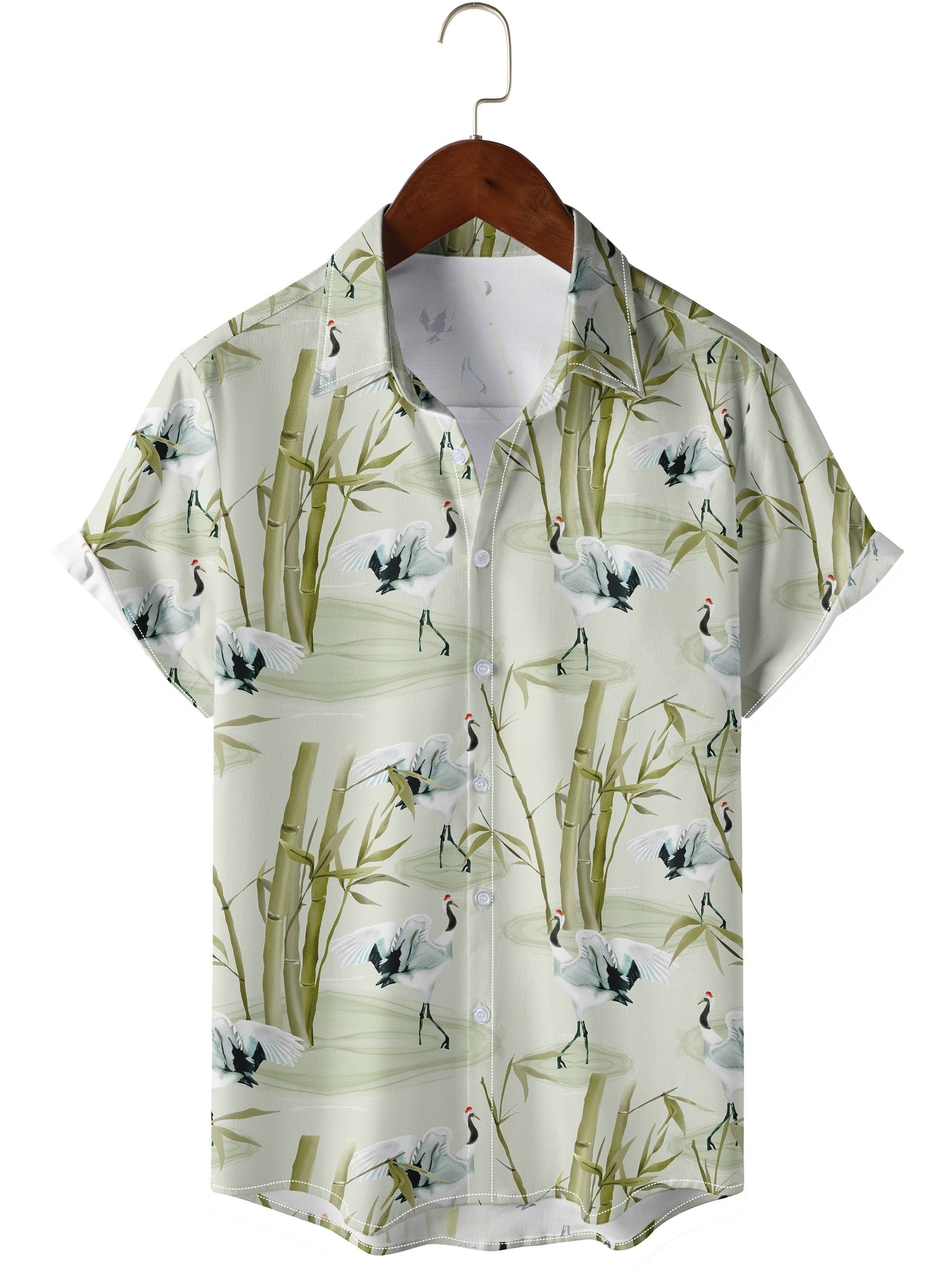 Men's Hawaiian Shirt Bamboo Crane Print