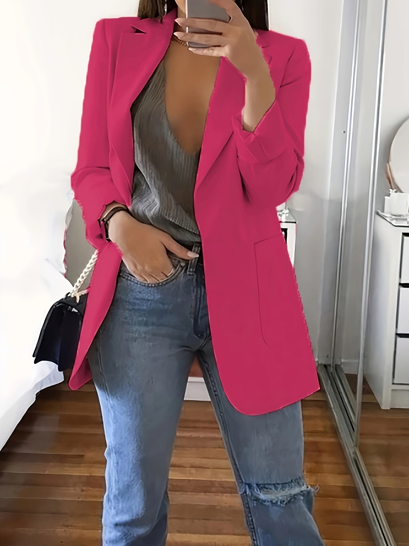  Casual Blazer Women's Solid Long Sleeve Suit Coat