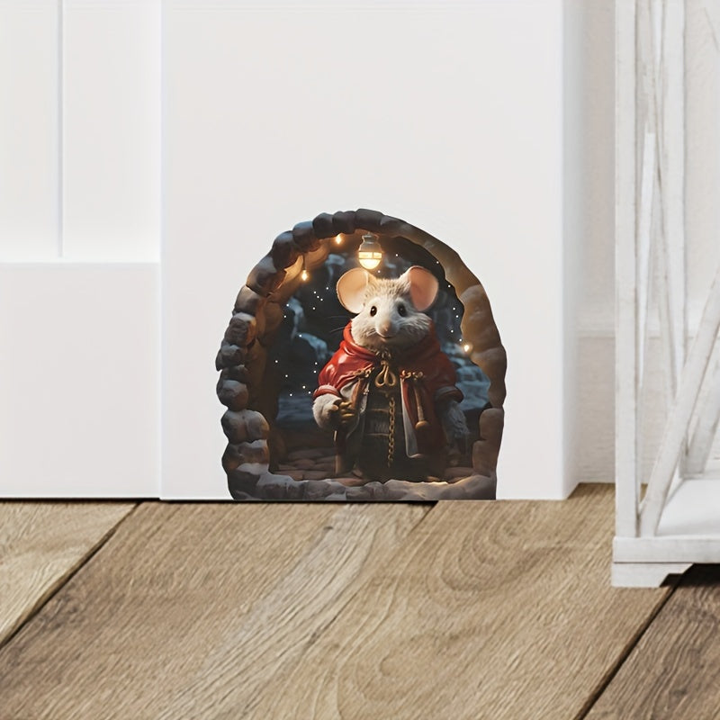 3D Mouse Hole Wall Sticker Christmas Hat Decal