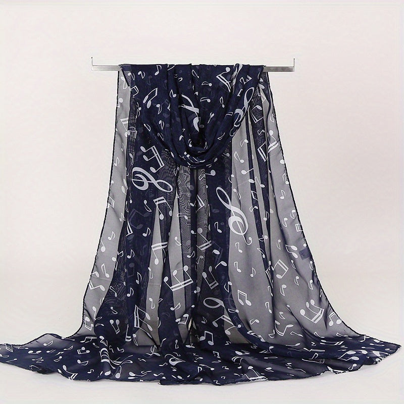 Musical Note Print Casual Scarf Solid Gauze Shawl Head Wrap