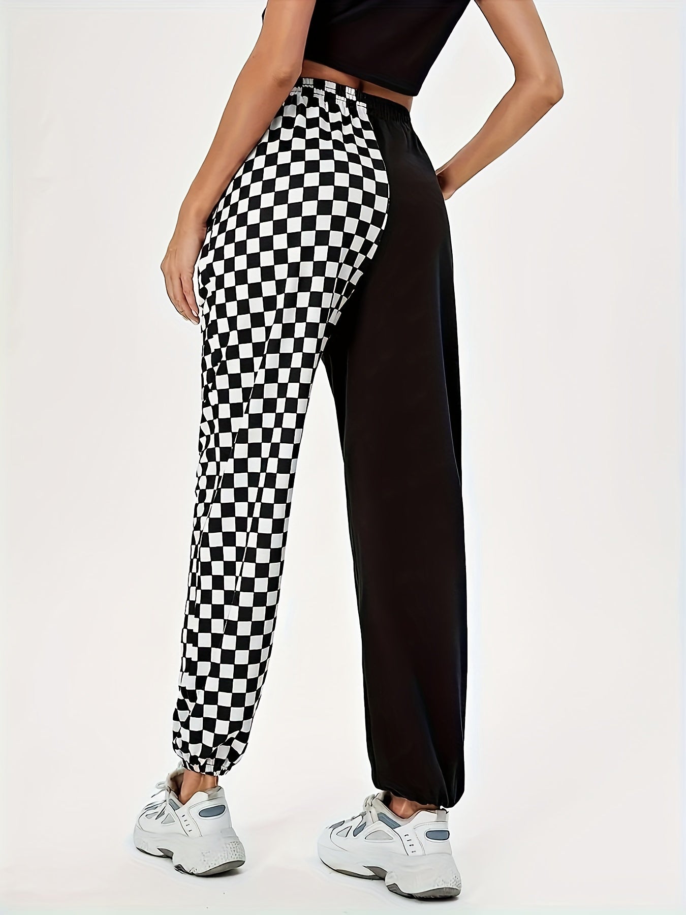  Colorblock Checker Print High Rise Joggers
