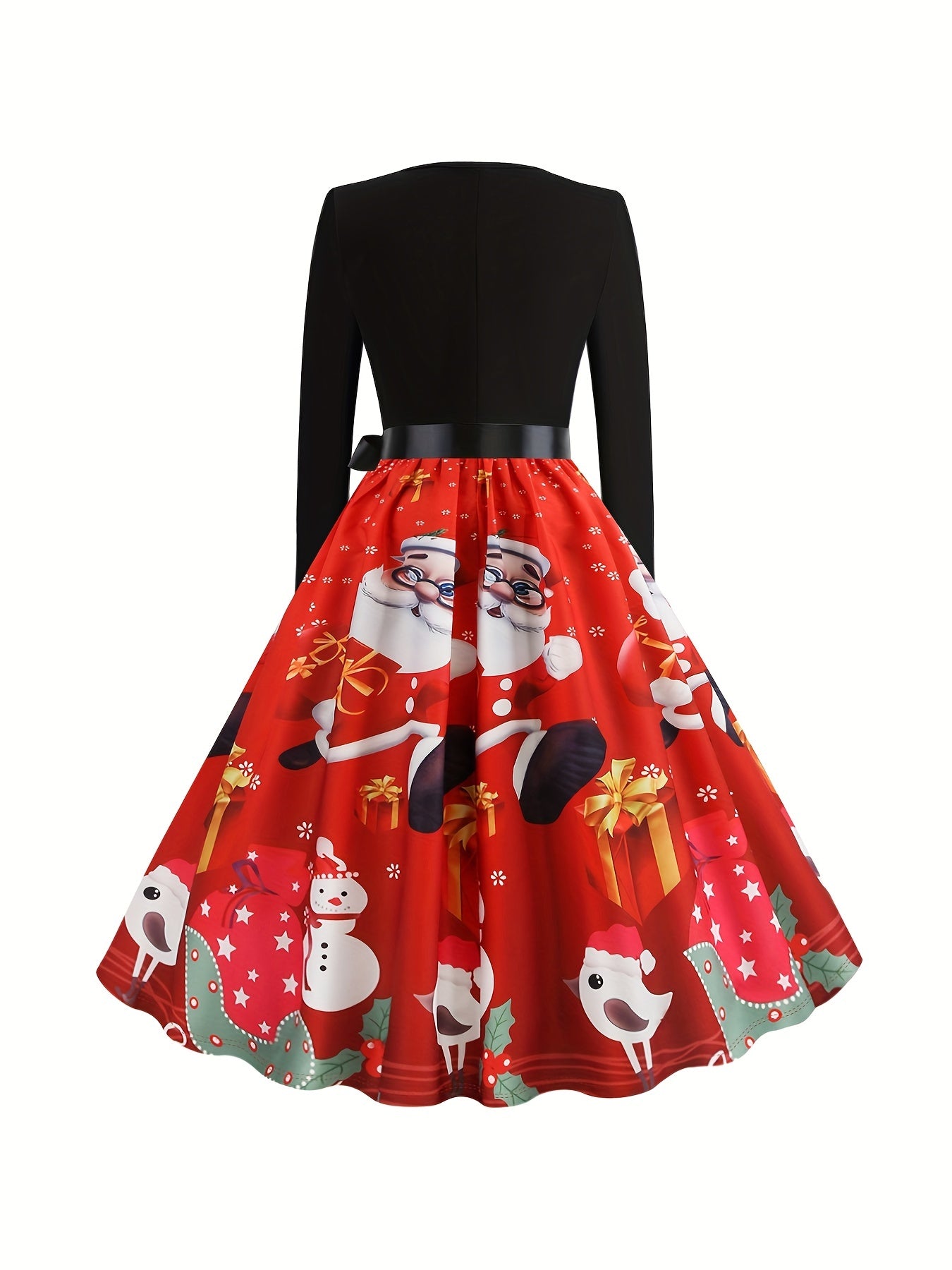  Colorblock Graphic Print Long Sleeve Round Neck Dress