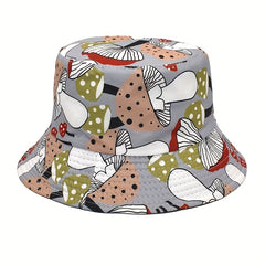 Cartoon Mushroom Bucket Hat Print Reversible Basin Hat