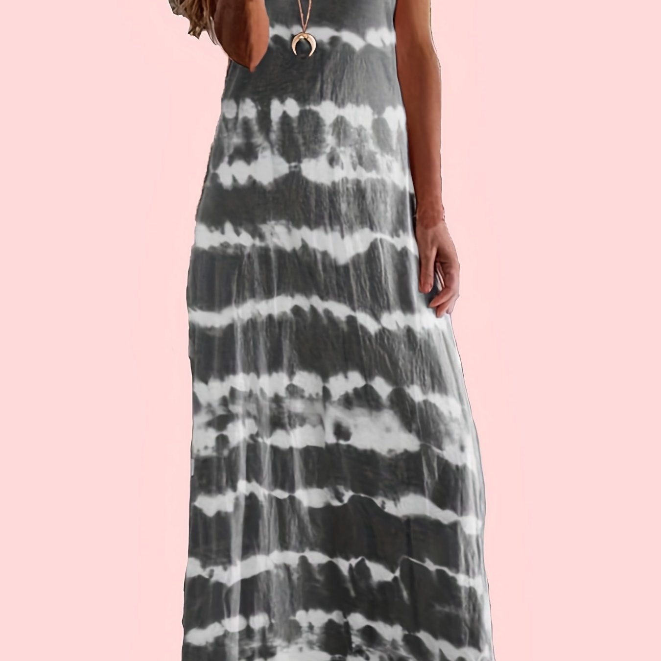 Women's Plus Tie Dye Round Neck Maxi Dress