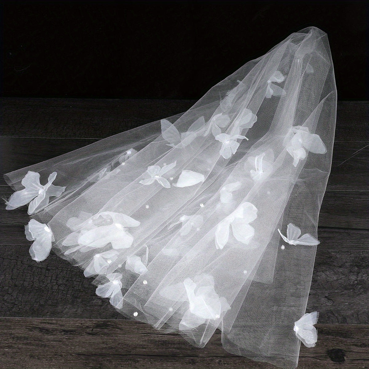 Butterfly Tulle Bridal Veil with Floral Layering