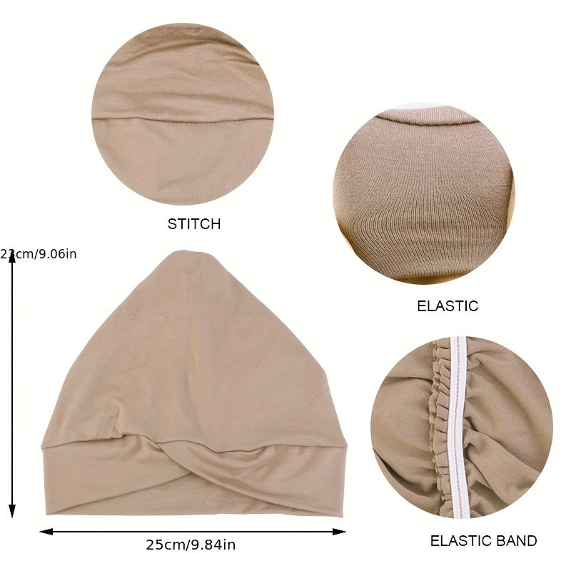 2pcs Soft Cotton Hijab Cap Turban Elastic Head Wrap Chemo Hats For Women