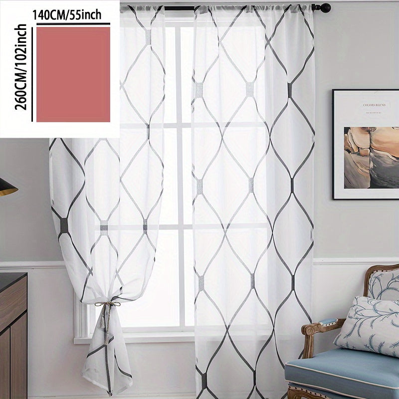 Modern Geometric Rhombic Lattice Sheer Curtain for Home Decor
