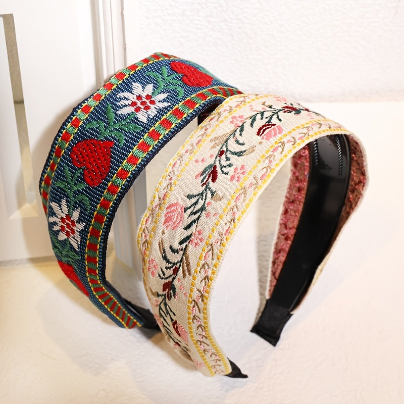 Boho Embroidery Headband Wide Hair Hoop