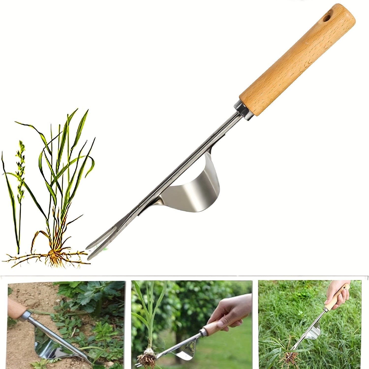 Hand Weeding Tool with Wooden Handle for Digging and Transplanting