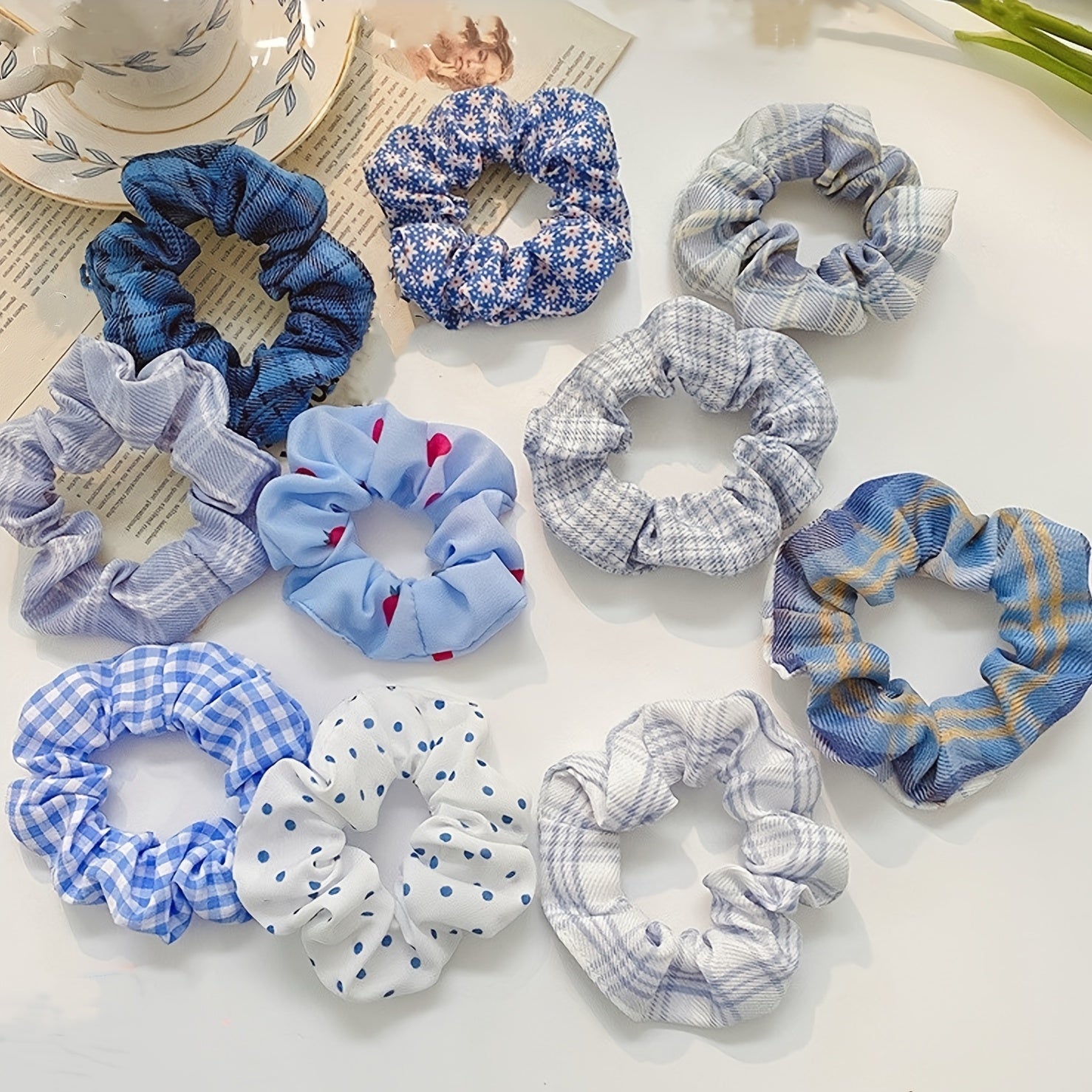 10pcs Floral Fabric Hair Scrunchies for Women Girls Sleep Soft