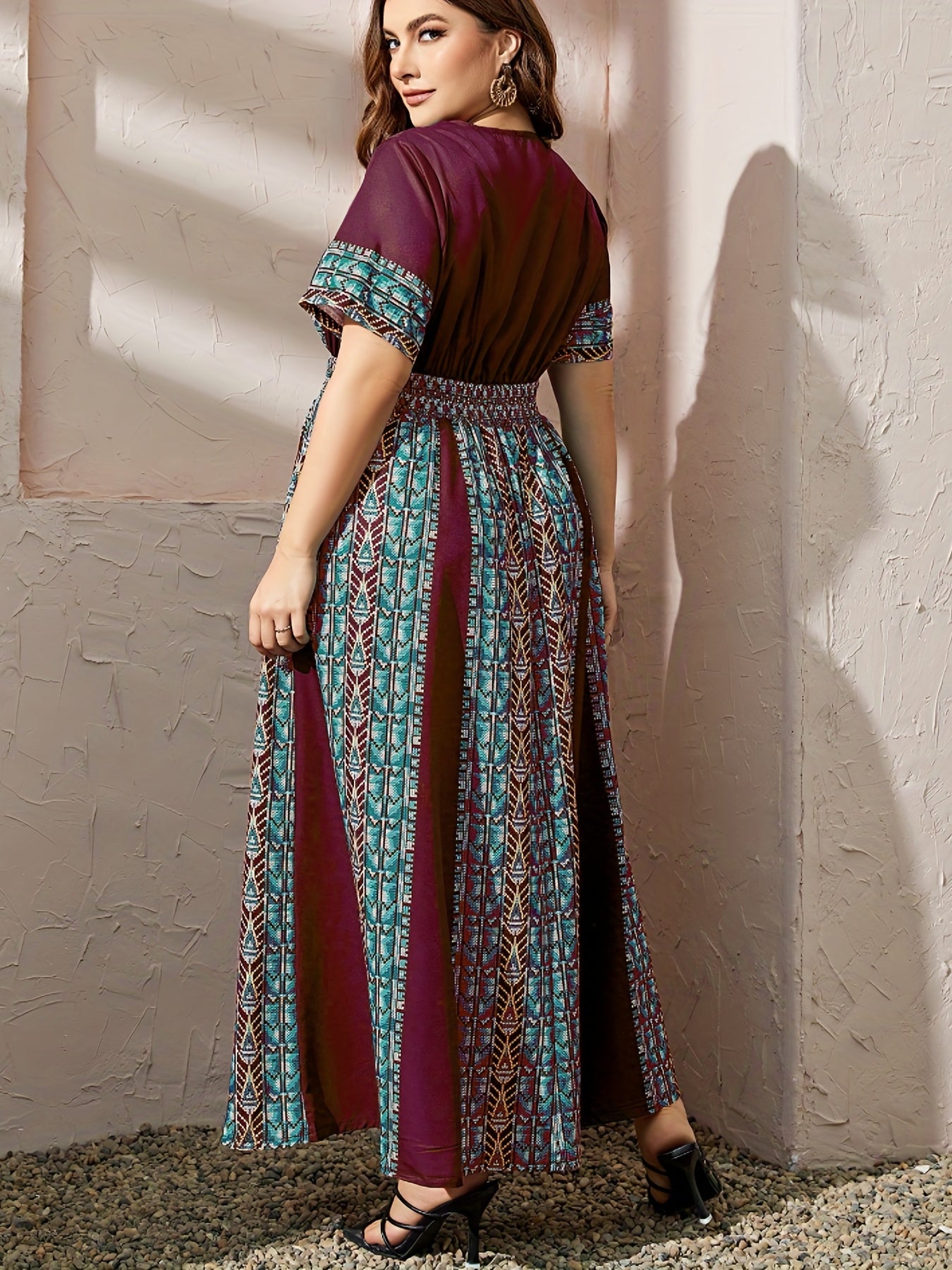  Ethnic Style Kaftan Dress Women's Plus Print Maxi Jalabiya Dress