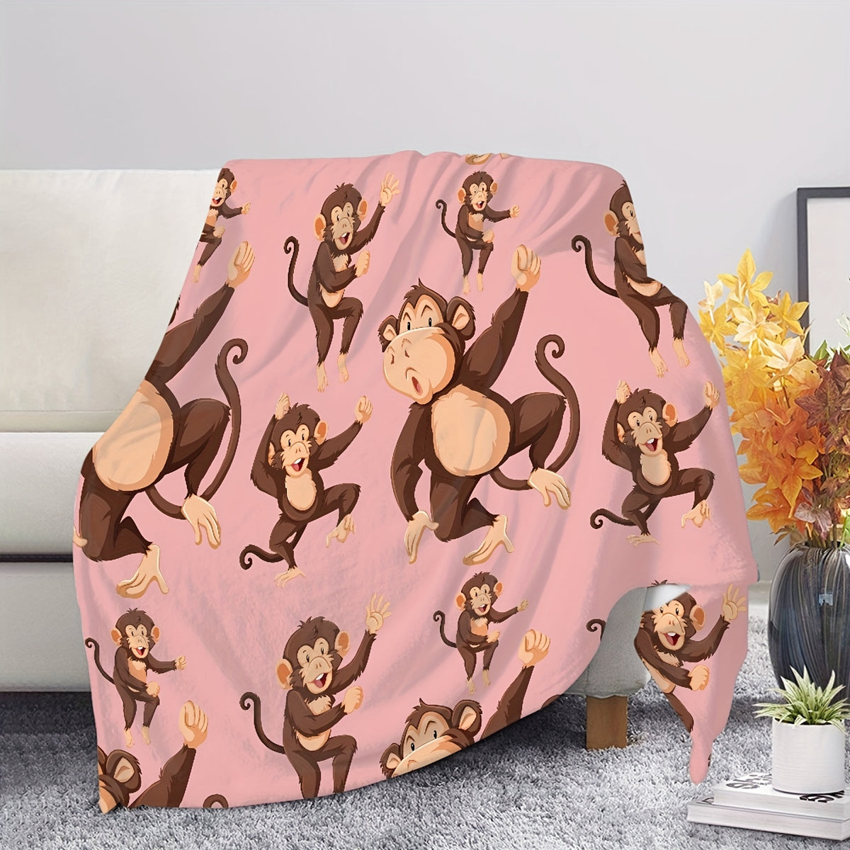 Little Monkey Digital Printed Blanket for Home & Camping