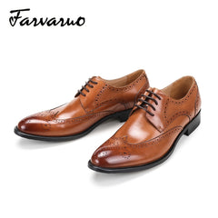 FARWARWO Leather Brogue Wingtip Derby Shoes