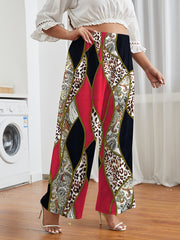  Graphic Print High Rise Wide Leg Pants Women's Plus