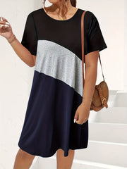  Colorblock Round Neck Tee Dress
