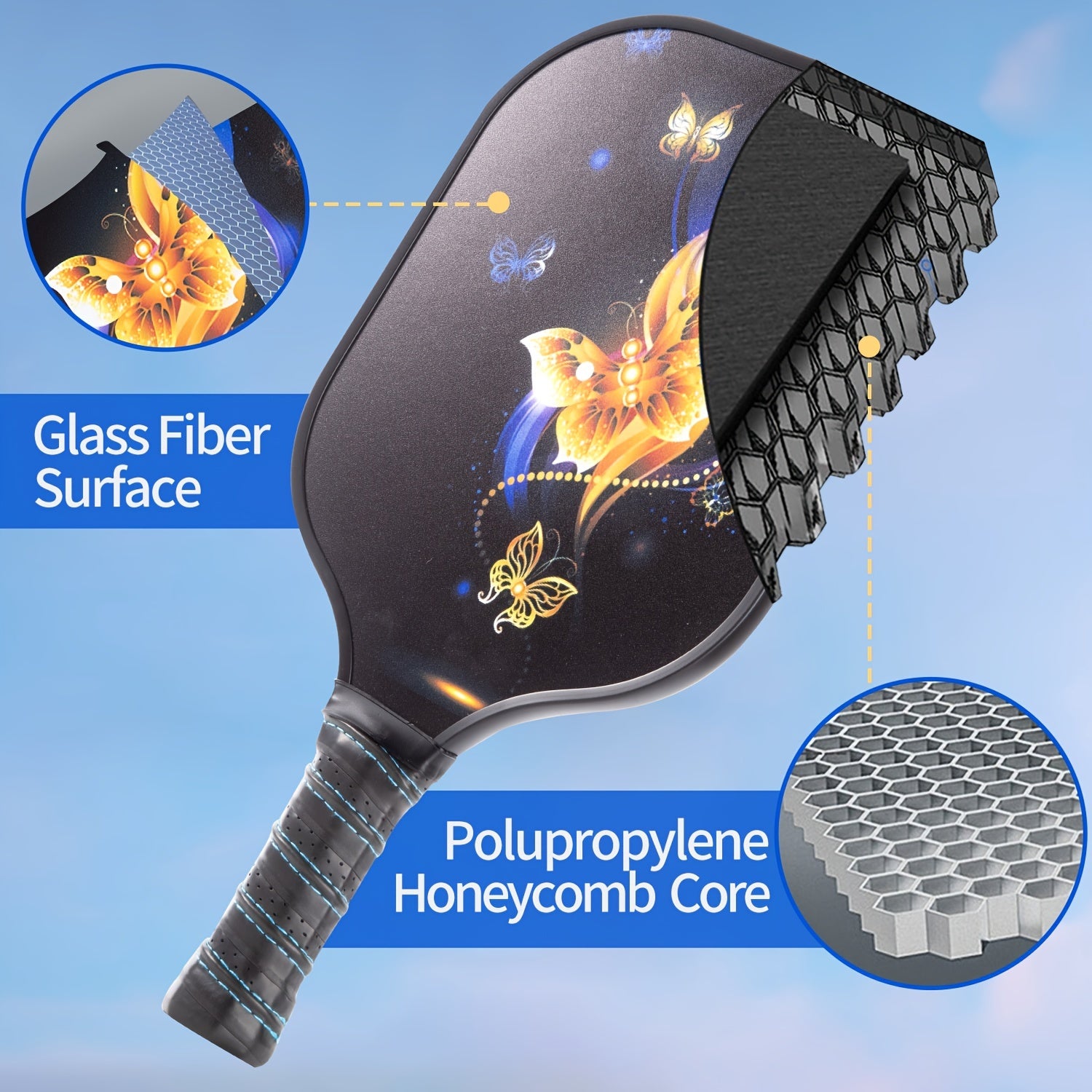 Lightweight Pickleball Paddle Set Fiberglass Surface Rackets 2pcs Balls Bag