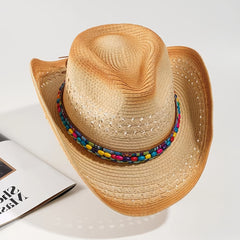 Vintage Style Distressed Cowboy Hat with Crochet Brim