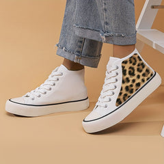 Leopard Print High Top Canvas Sneakers Women