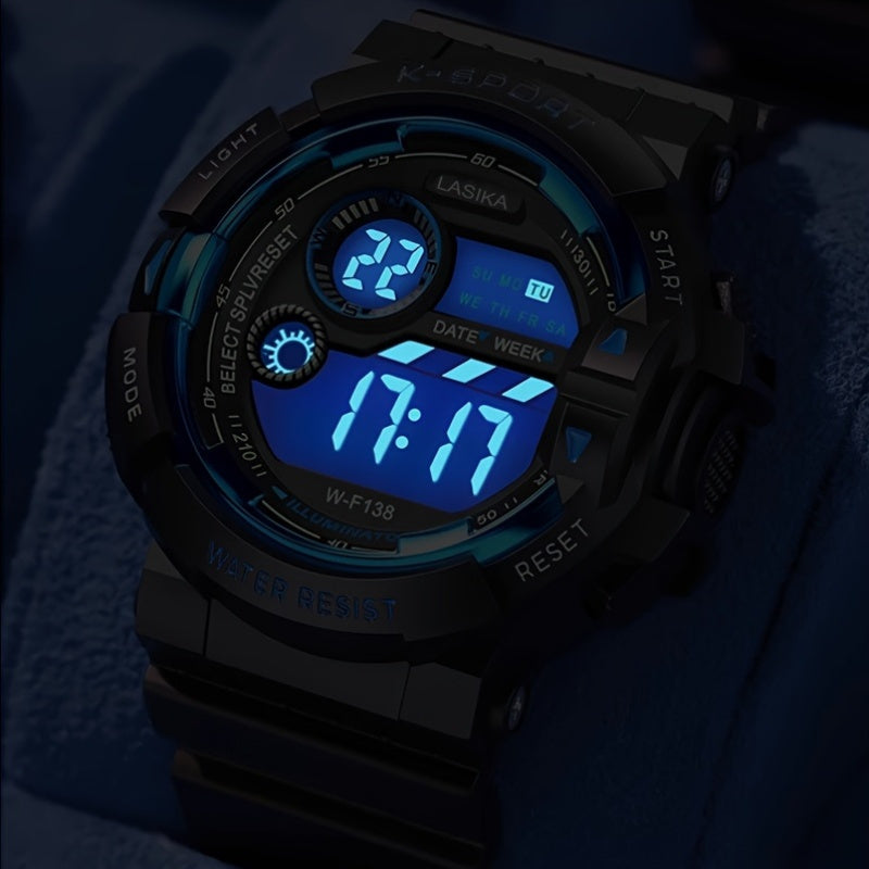 Boys' Digital Watch Alarm Luminous Display IPX7 TPU Strap Running Camping