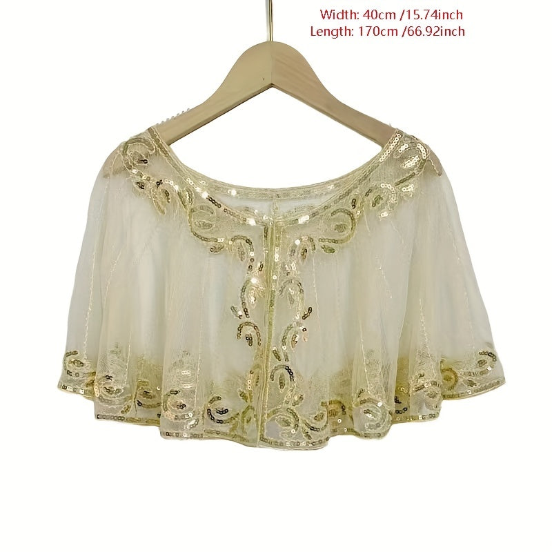 Vintage 1920s Sequin Leaf Embroidery Shawl Beaded Wrap