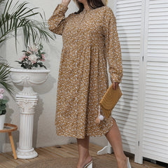  Floral Print Long Sleeve Shirt Dress