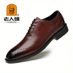 Men's Leather Lace Up Brogue Style Dress Shoes