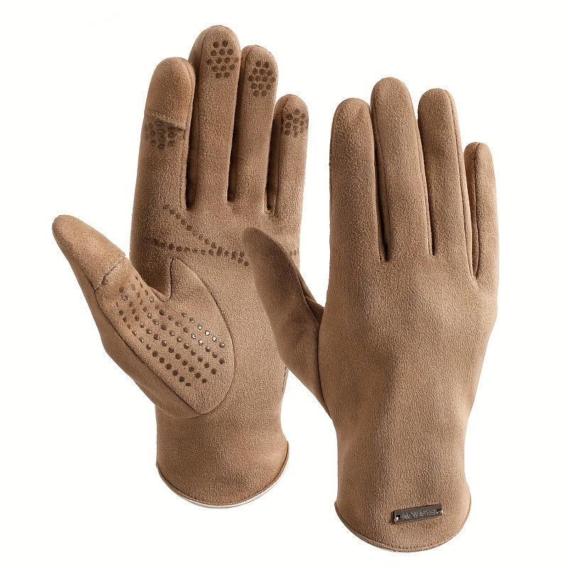Suede Warm Gloves Men Women Outdoor Cycling Driving Touch Screen Velvet