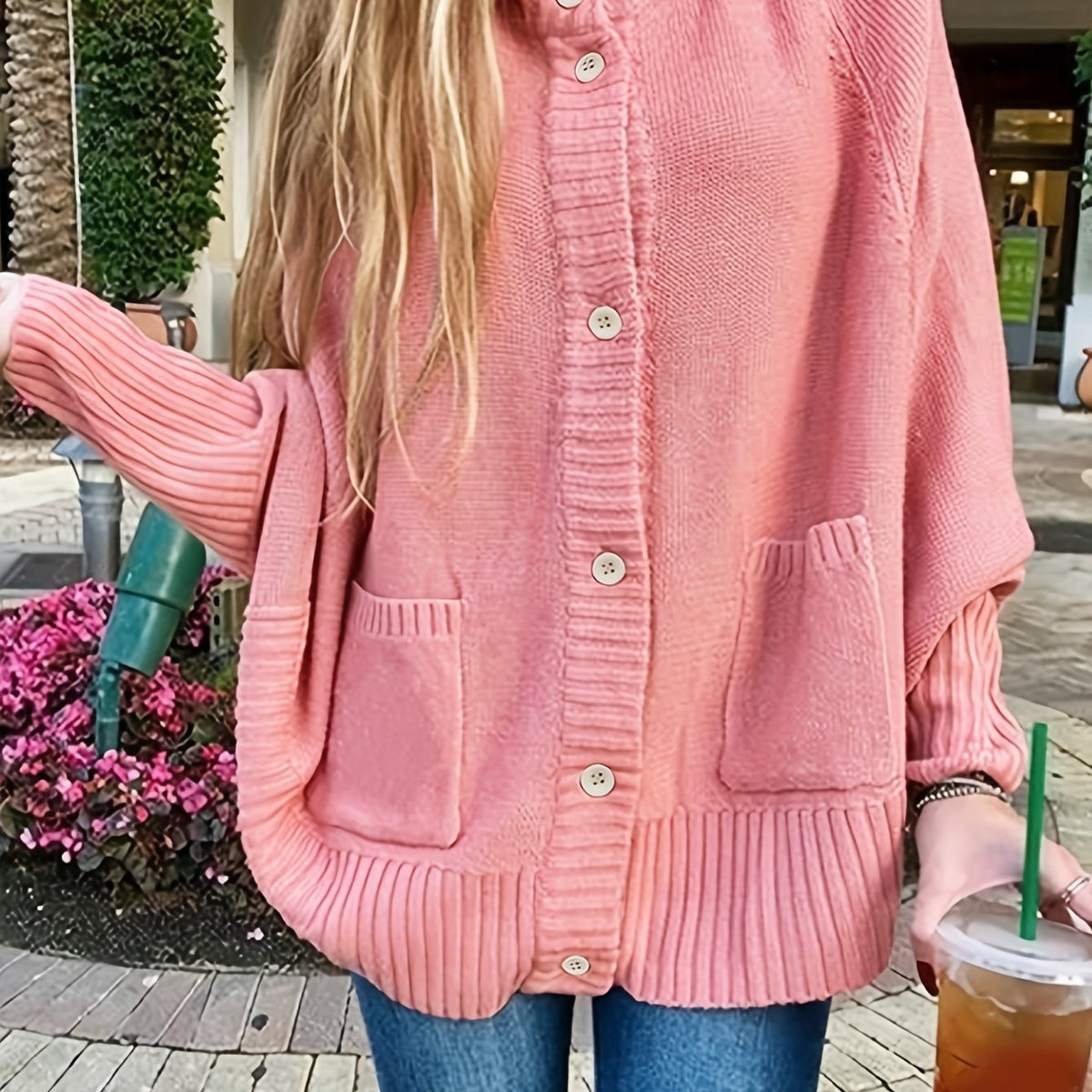  Solid Button Up Long Sleeve Cardigan with Pockets