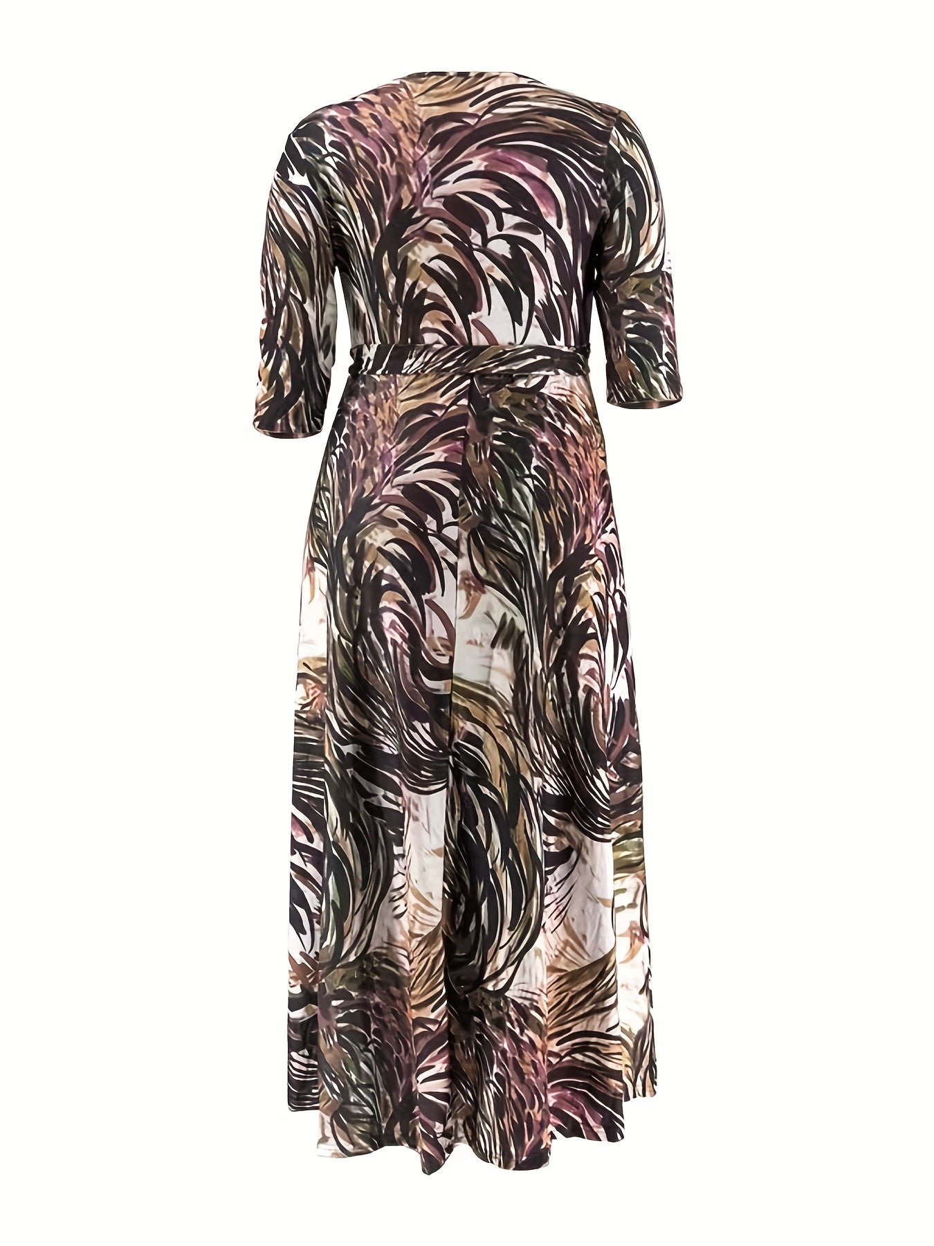  Casual Maxi Dress Allover Print Surplice Neck High Stretch