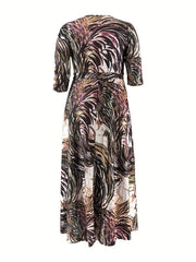  Casual Maxi Dress Allover Print Surplice Neck High Stretch