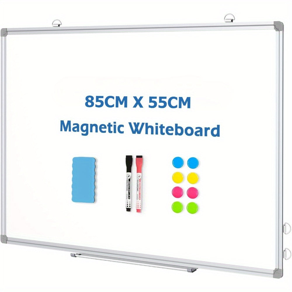 Double Sided Magnetic Whiteboard Wall Mounted Aluminum Frame 8 Pens 1 Eraser