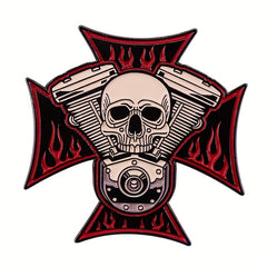 Engine Skull Brooch Cross Badge for Men