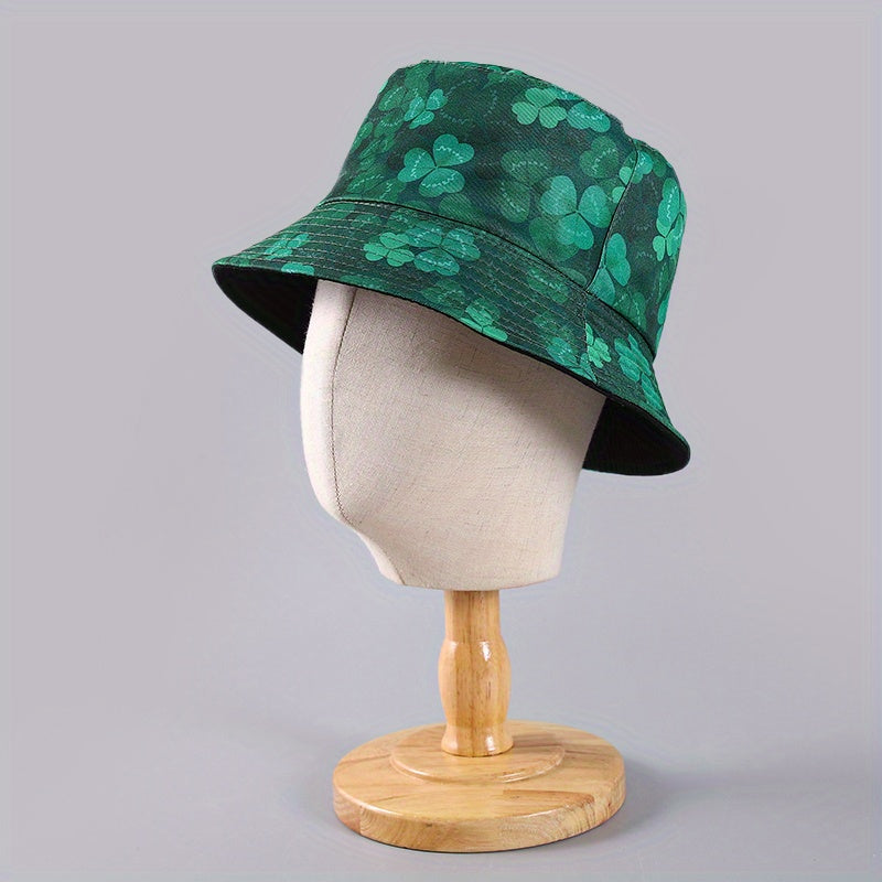 Lucky Clover Print Bucket Hat Reversible Green Couple Basin Hat