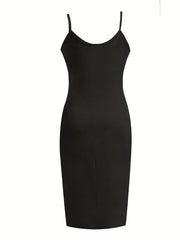  Casual Cami Dress Women's Plus Plain Backless Round Neck High Stretch