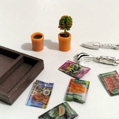 Mini Resin Dollhouse Gardening Set with Wood Base