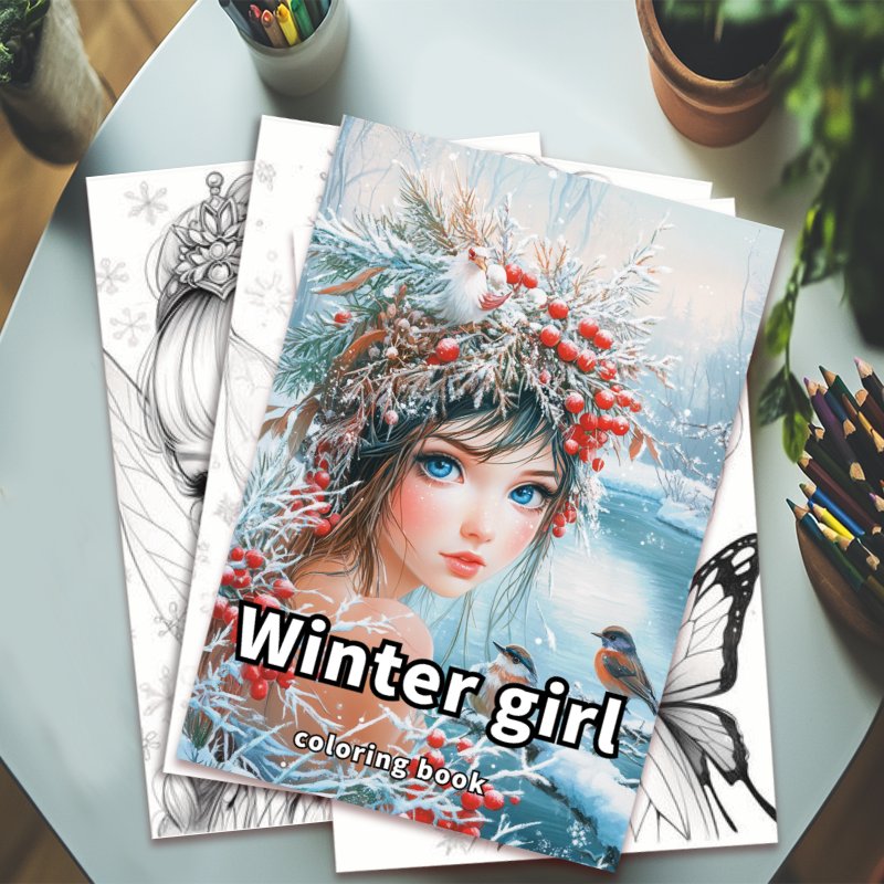 Winter Girl Coloring Book for Adults - Anxiety Relief