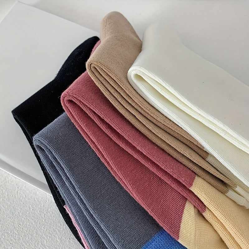 5 Pairs Colorblock Socks Breathable Mid Tube Women's Stockings