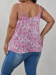 Sexy Cami Top Women's Plus Ditsy Floral Print Lace V Neck