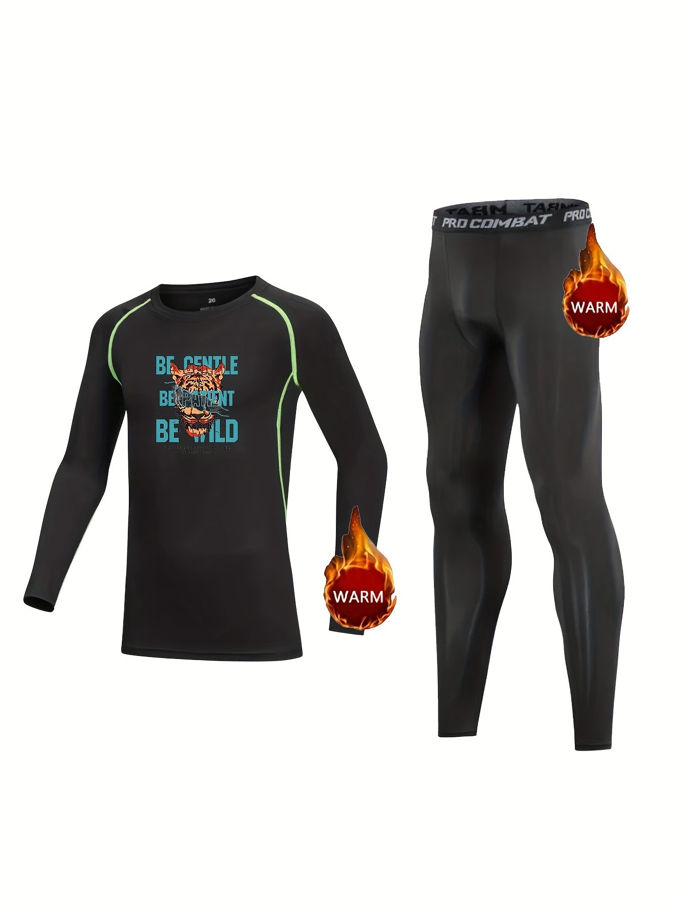 2pcs Kids Compression Fleece Sets Cartoon Pattern Long Sleeve