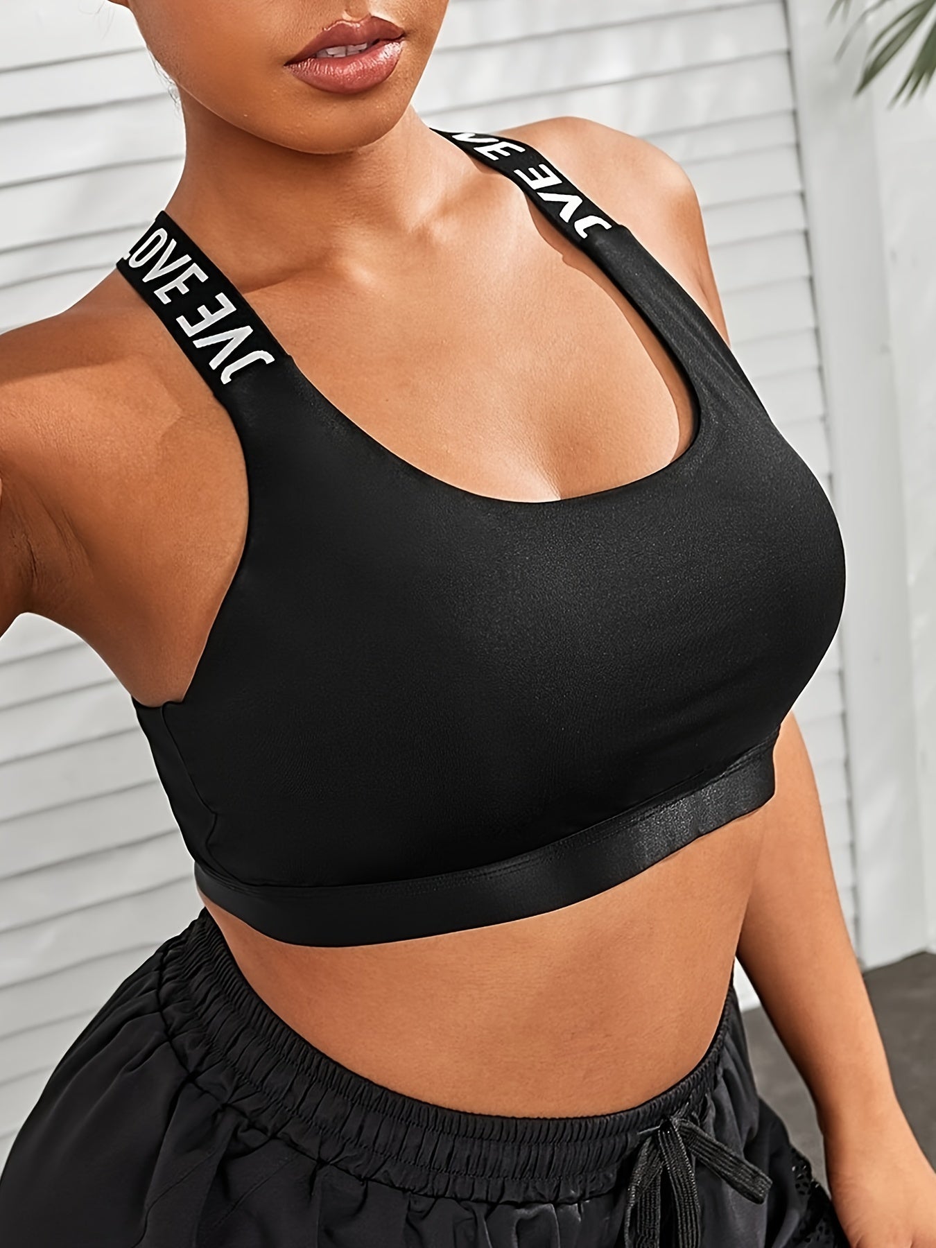  Sports Bra Women's Plus Letter Tape Cross Back Seamless Fitness